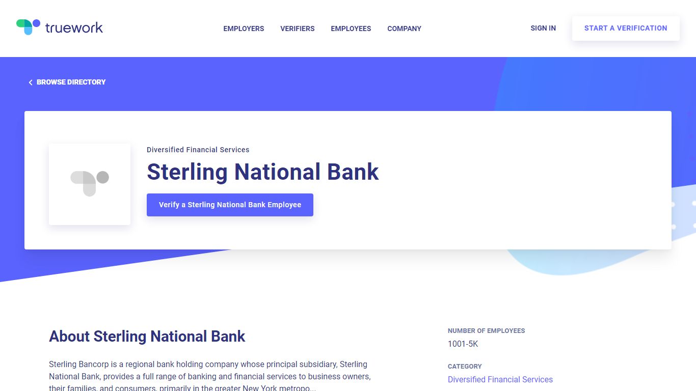 Employment Verification for Sterling National Bank | Truework